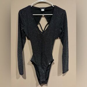 Women’s Striped Black Silver Bodysuit